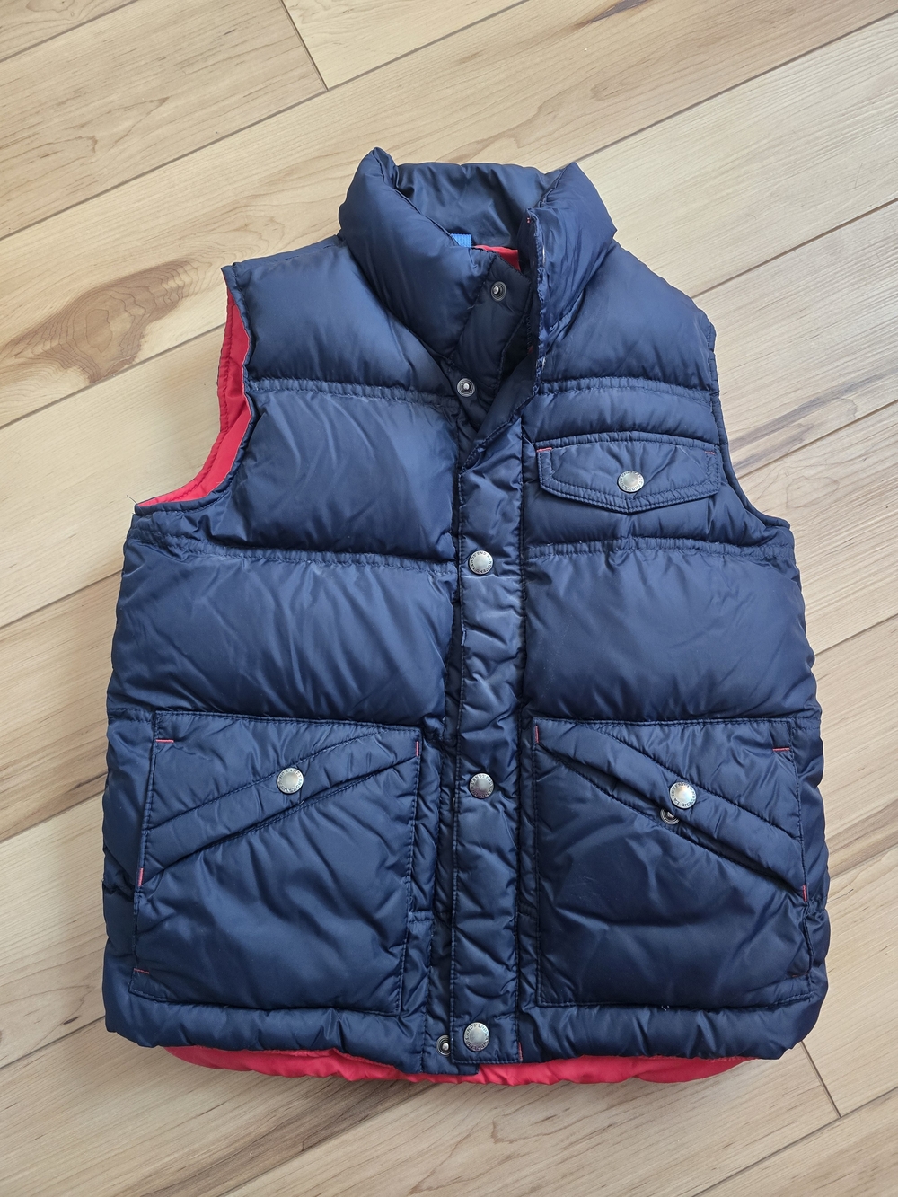 Lands' End Navy Puffer Vest with Red Trim